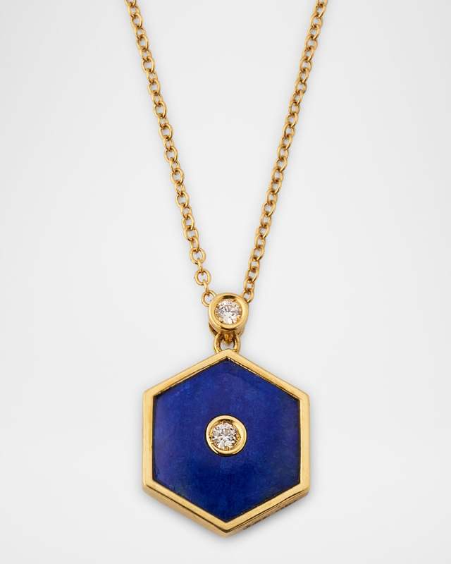 18K Yellow Gold Baia Sommersa Pendant Necklace with Diamonds and Lapis